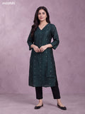 Dark Green Art Silk Embroidery Work Long Straight Kurti