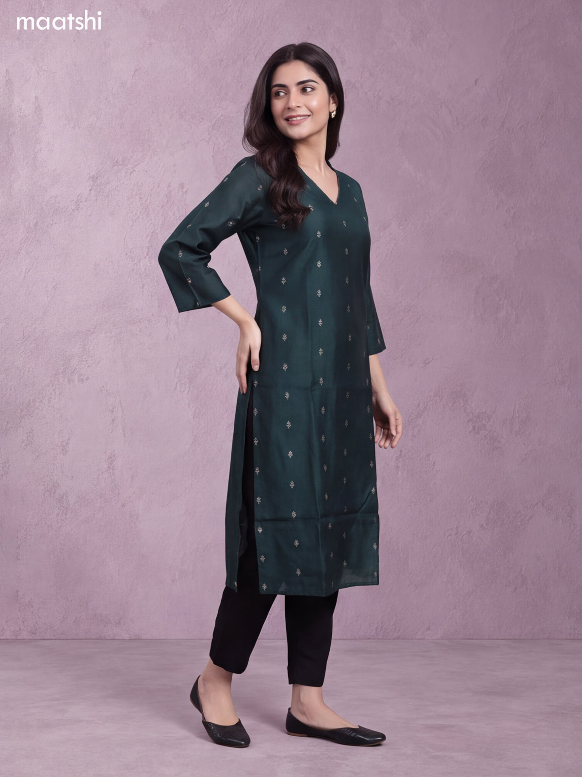 Dark Green Art Silk Embroidery Work Long Straight Kurti