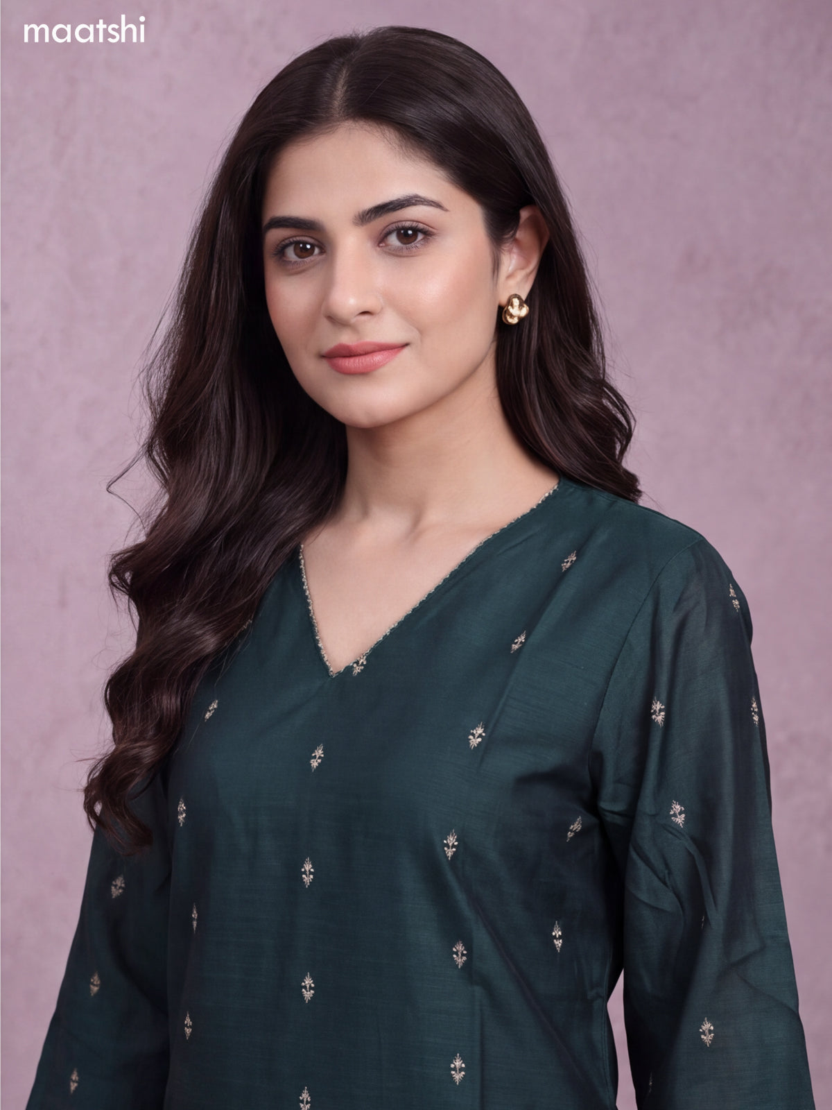 Dark Green Art Silk Embroidery Work Long Straight Kurti