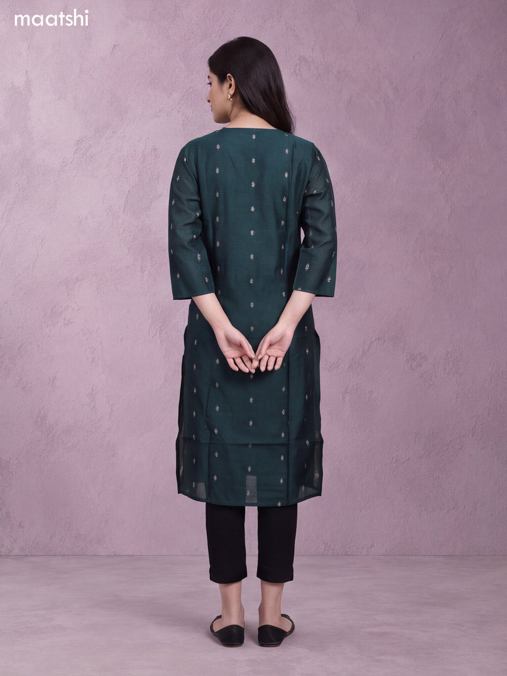 Dark Green Art Silk Embroidery Work Long Straight Kurti