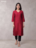 Maroon Art Silk Embroidery Work Long Straight Kurti