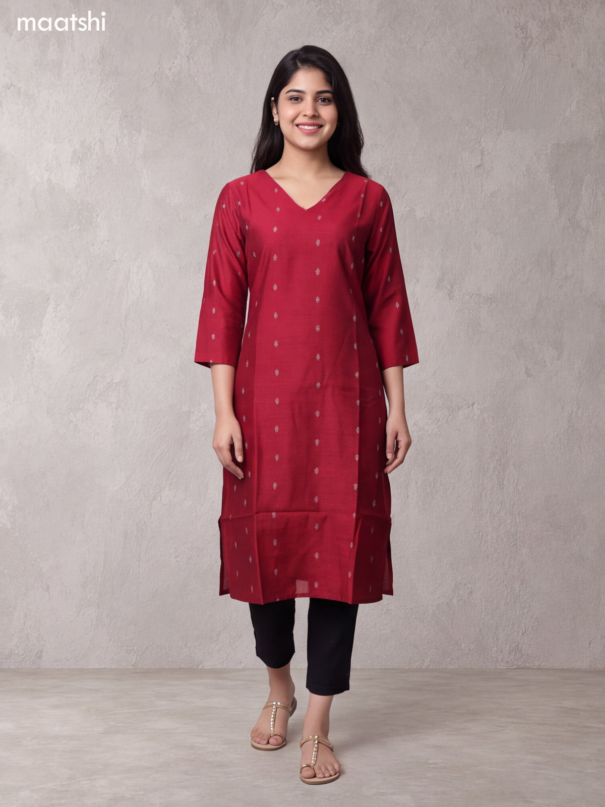 Maroon Art Silk Embroidery Work Long Straight Kurti