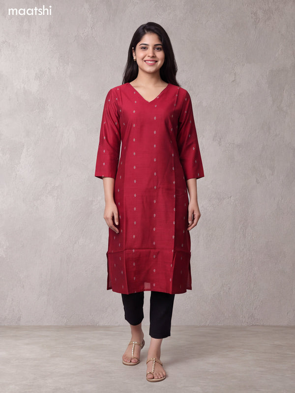 Maroon Art Silk Embroidery Work Long Straight Kurti