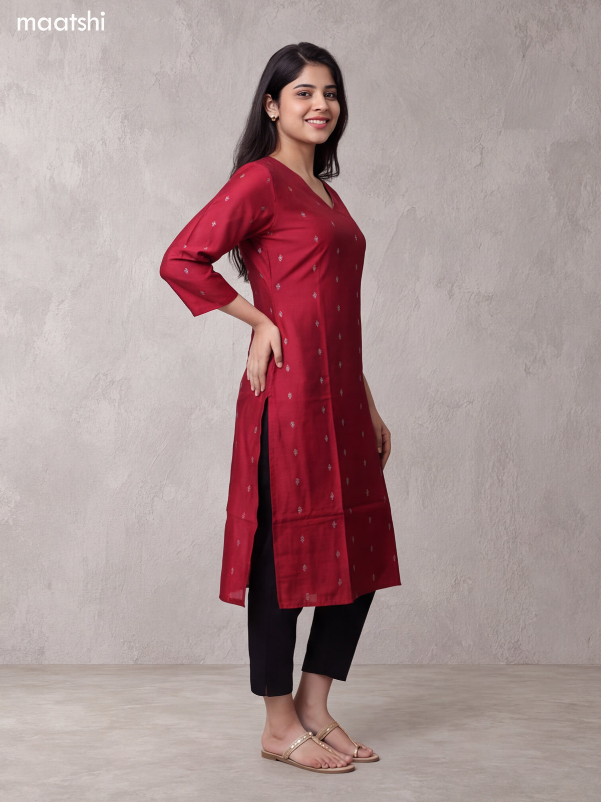 Maroon Art Silk Embroidery Work Long Straight Kurti