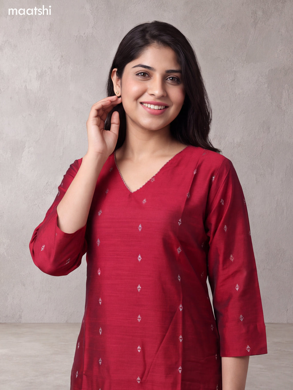 Maroon Art Silk Embroidery Work Long Straight Kurti