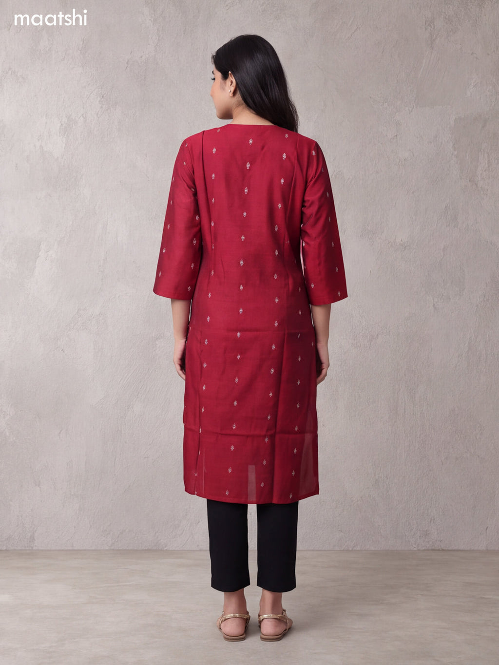 Maroon Art Silk Embroidery Work Long Straight Kurti