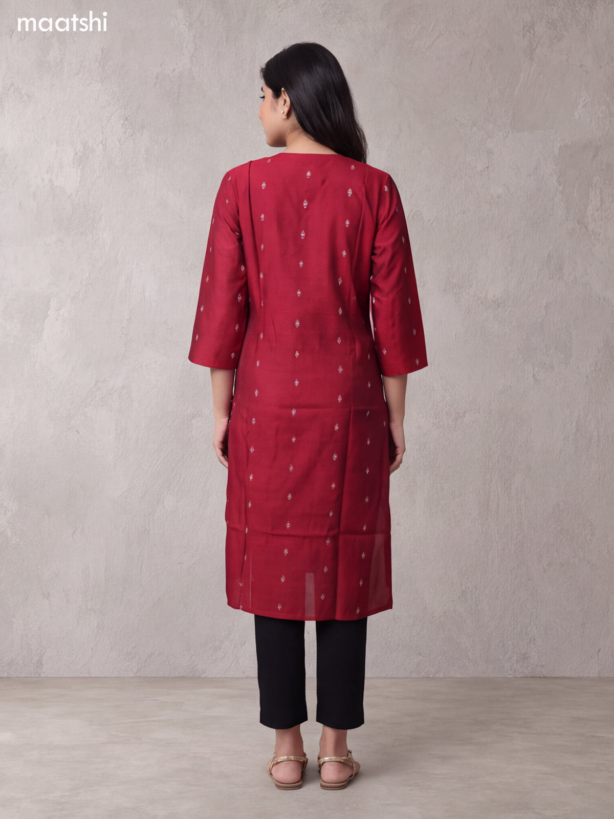 Maroon Art Silk Embroidery Work Long Straight Kurti