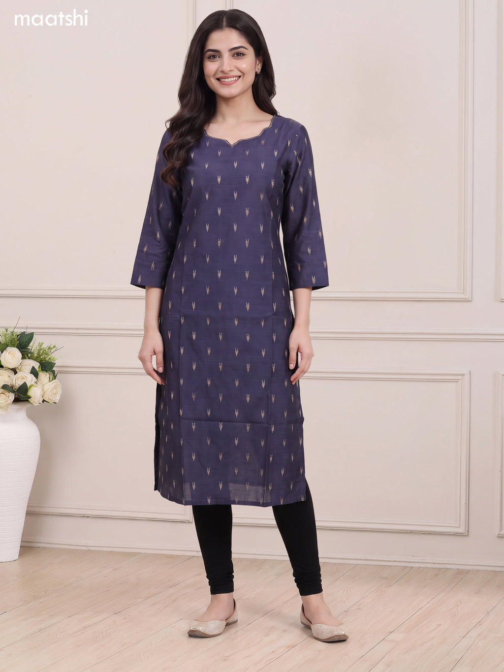 Dark Grey Art Silk Embroidery Work Long Straight Kurti