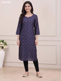 Dark Grey Art Silk Embroidery Work Long Straight Kurti