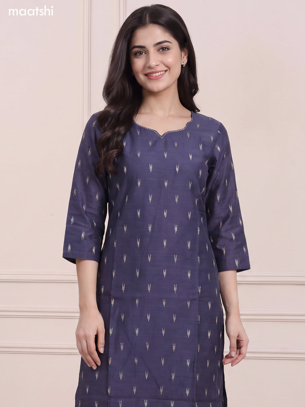 Dark Grey Art Silk Embroidery Work Long Straight Kurti
