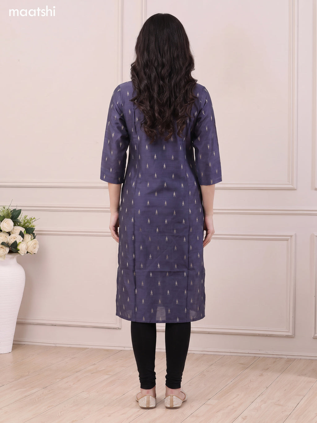 Dark Grey Art Silk Embroidery Work Long Straight Kurti