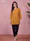Dark Mustard Cotton Printed Short Kurti