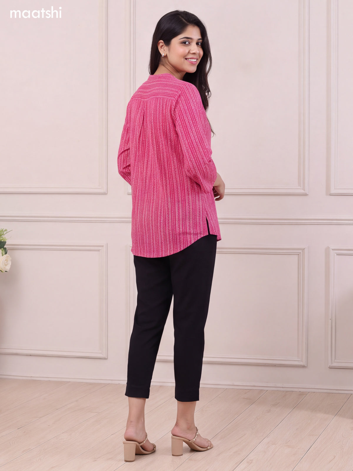 Dark Pink Cotton Printed Short Kurti