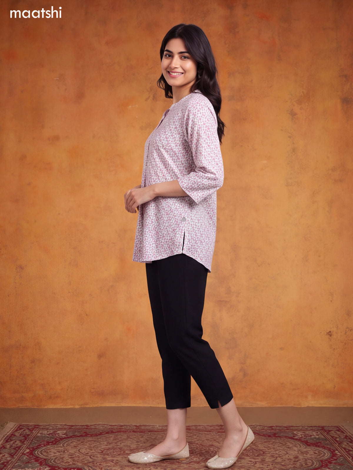 Off White Cotton Printed Short Kurti