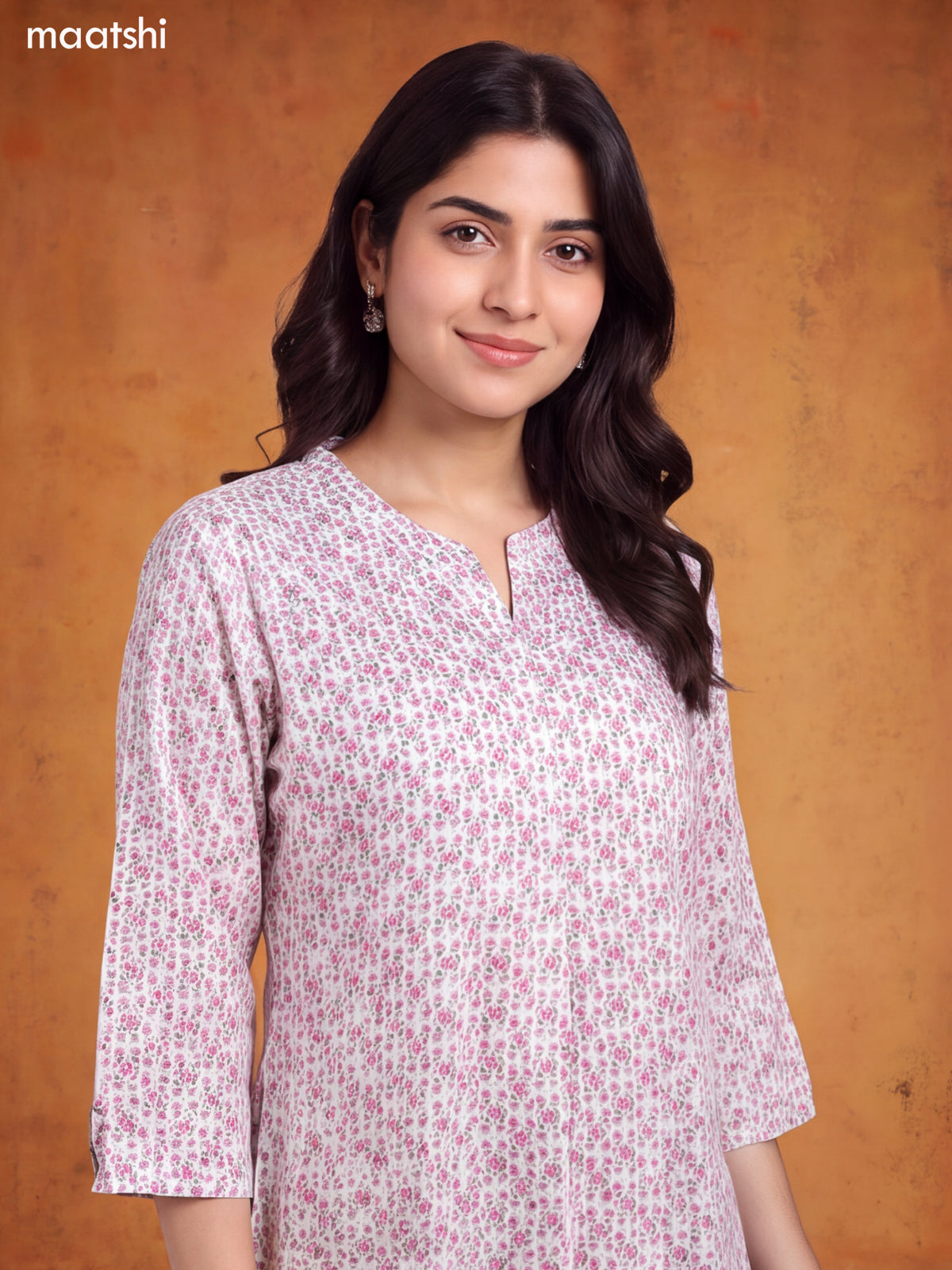 Off White Cotton Printed Short Kurti