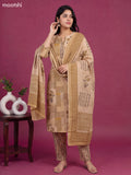 Beige and Mustard Yellow Cotton Printed & Embroidery Work Straight Suit