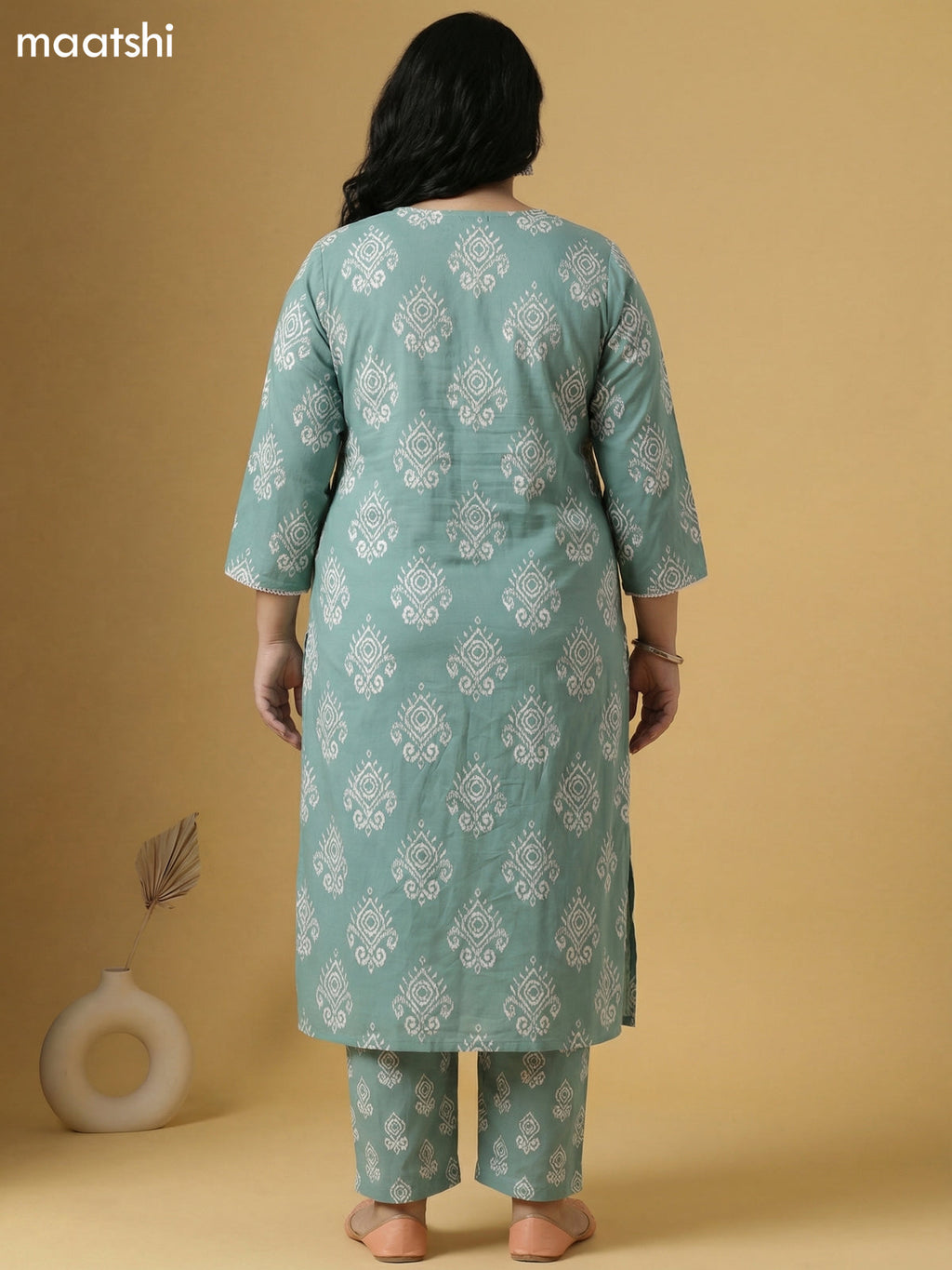 Pastel Green Cotton Printed Straight Suit