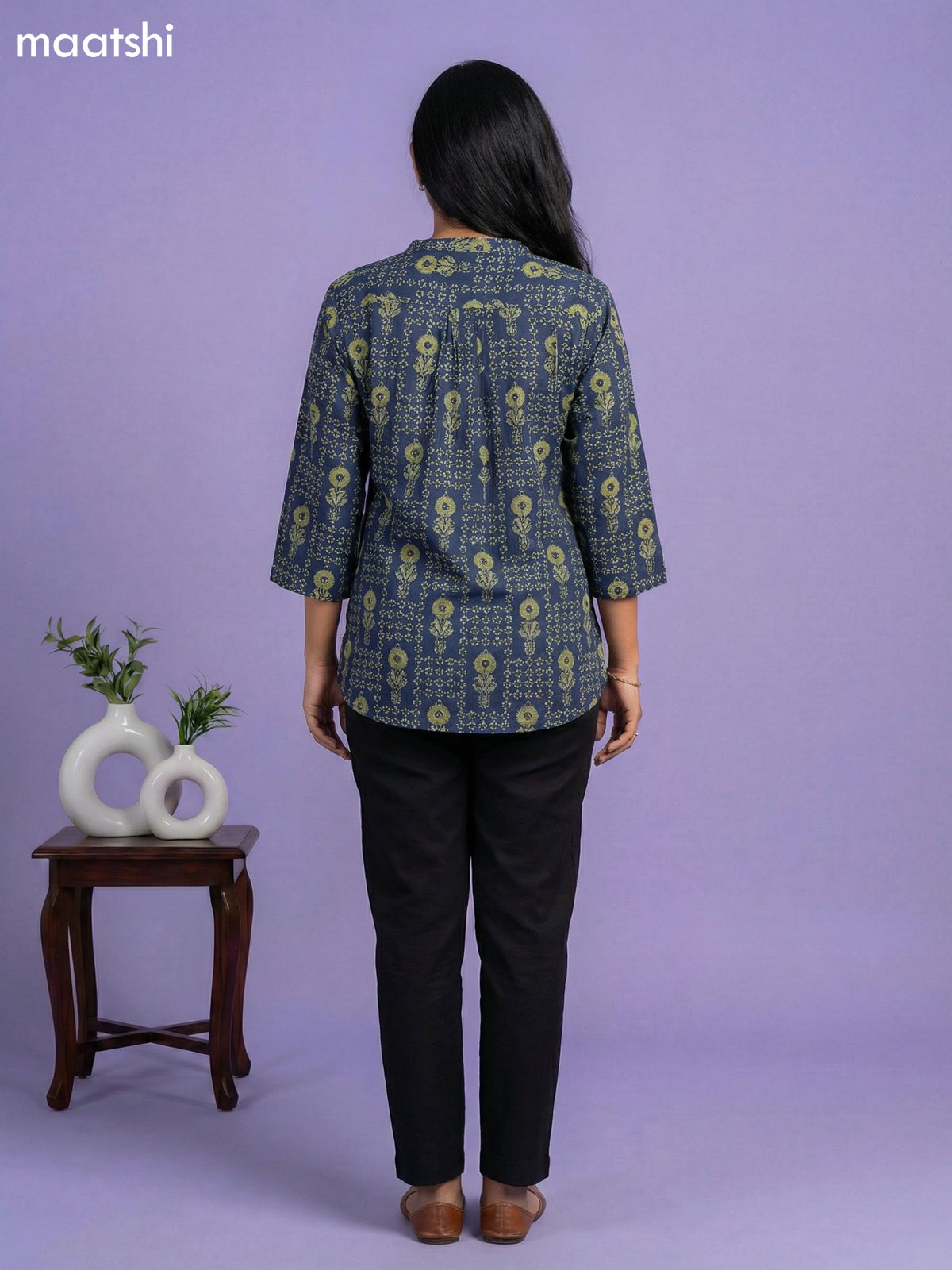 Peacock Green Cotton Allover Printed Short Kurti