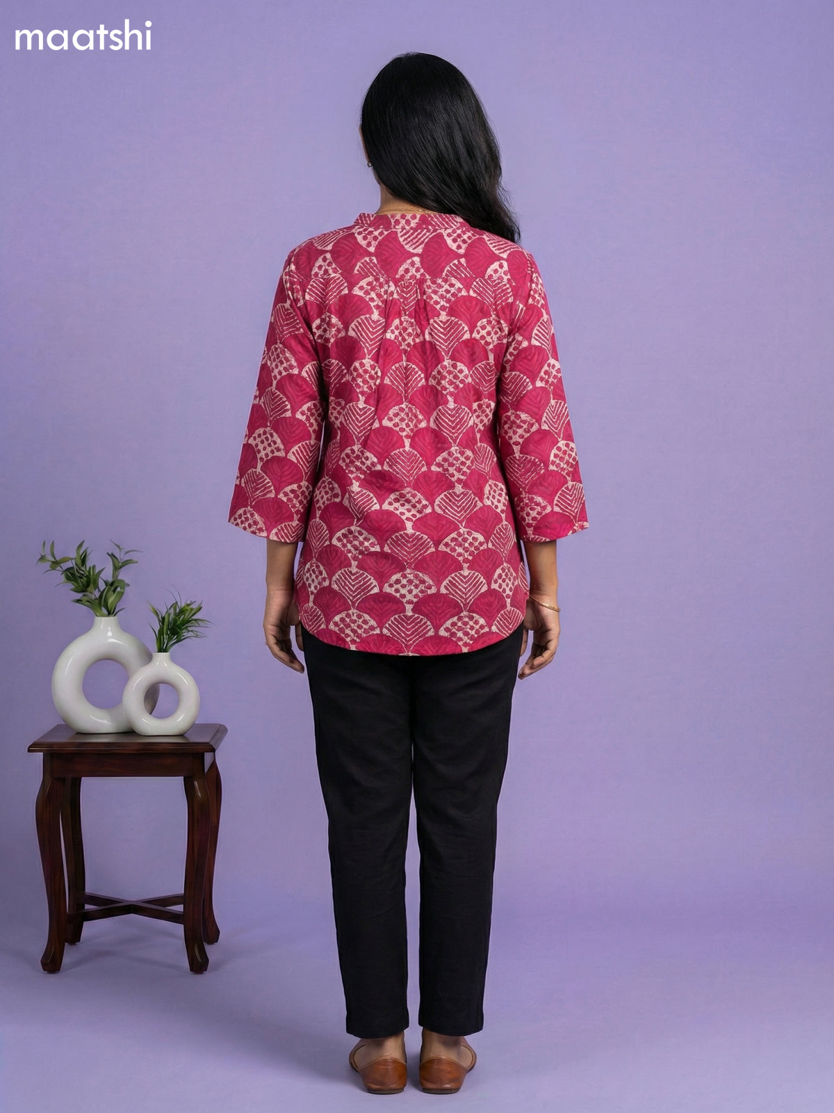 Pink and Beige Cotton Allover Printed Short Kurti