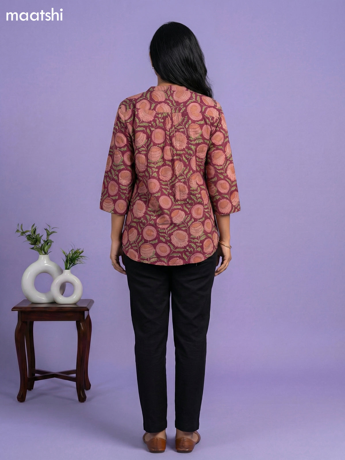 Magenta Pink Cotton Allover Printed Short Kurti