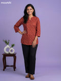 Rustic Maroon Cotton Allover Printed Short Kurti
