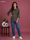 Black Cotton Printed Short Kurti