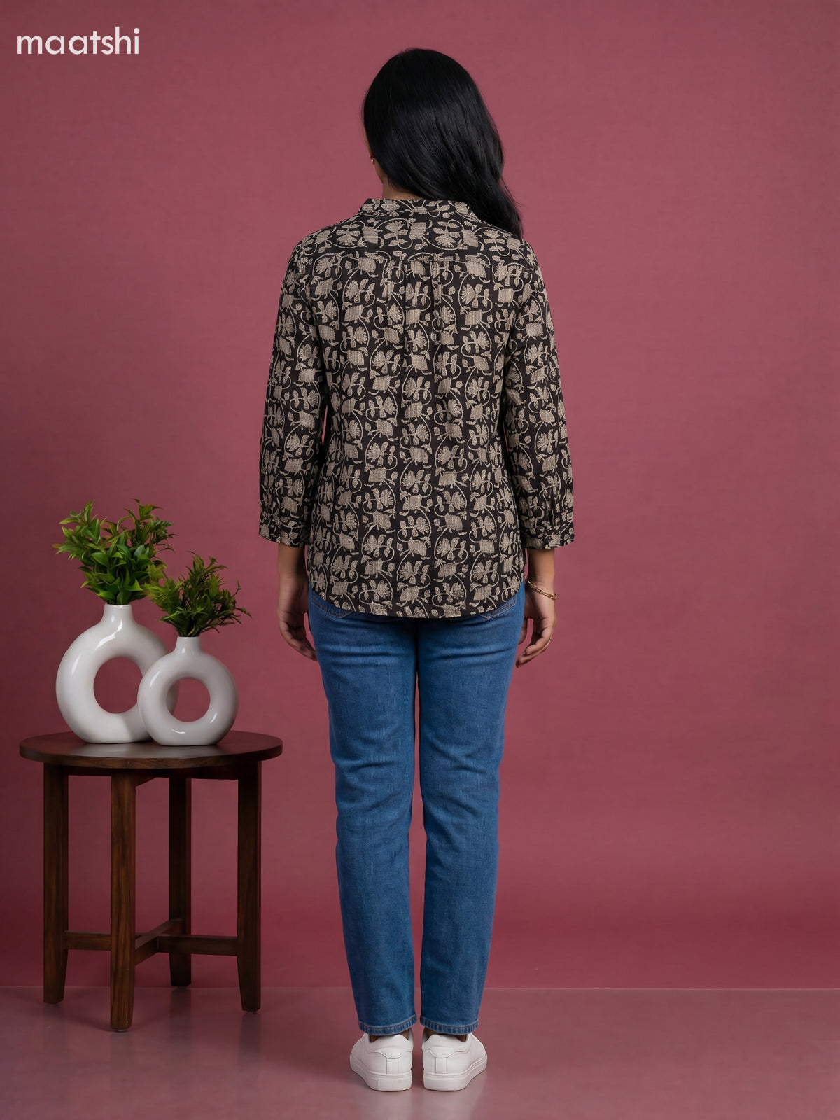 Black Cotton Printed Short Kurti