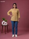 Musted Yellow Cotton Printed Short Kurti