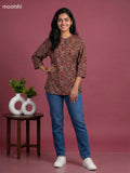 Maroon Cotton Kalamkari Printed Short Kurti