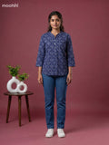 Indigo Blue Cotton Printed Short Kurti