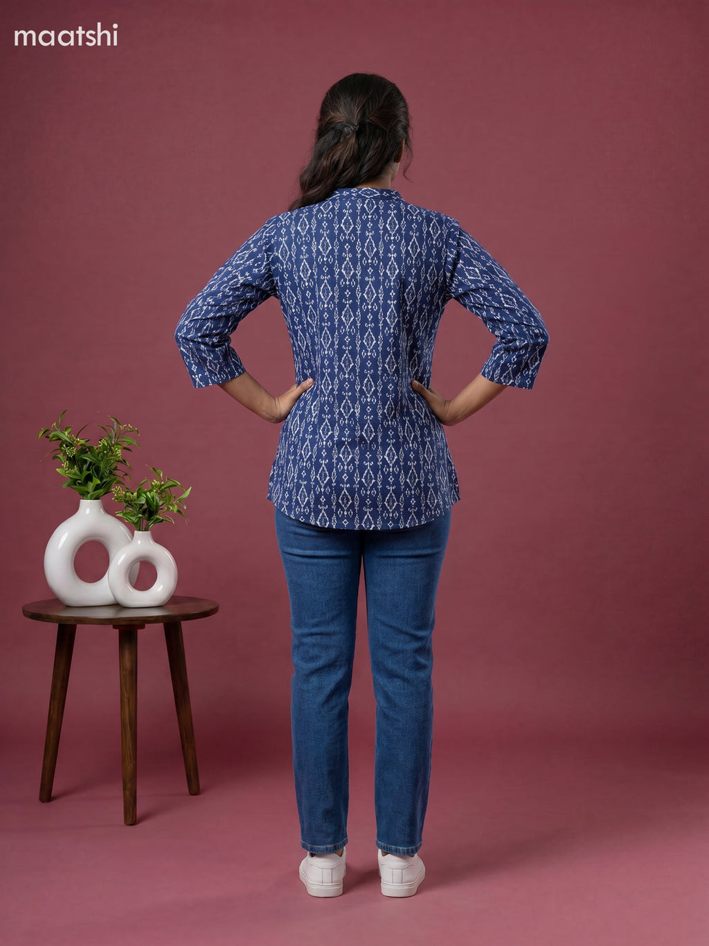 Indigo Blue Cotton Printed Short Kurti