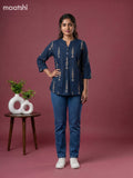Peacock Blue and Beige Cotton Printed Short Kurti