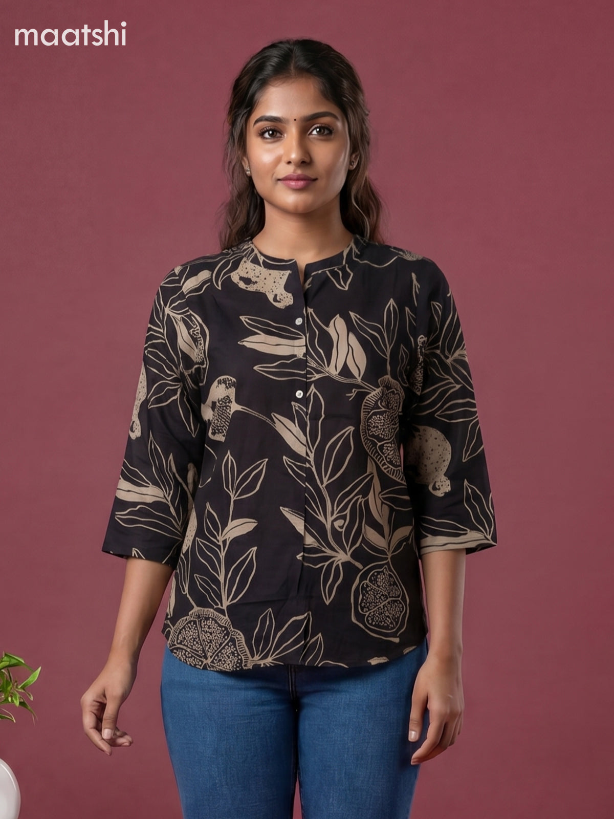 Black Cotton Printed Short Kurti