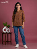 Mustard Yellow Cotton Ajrakh Printed Short Kurti
