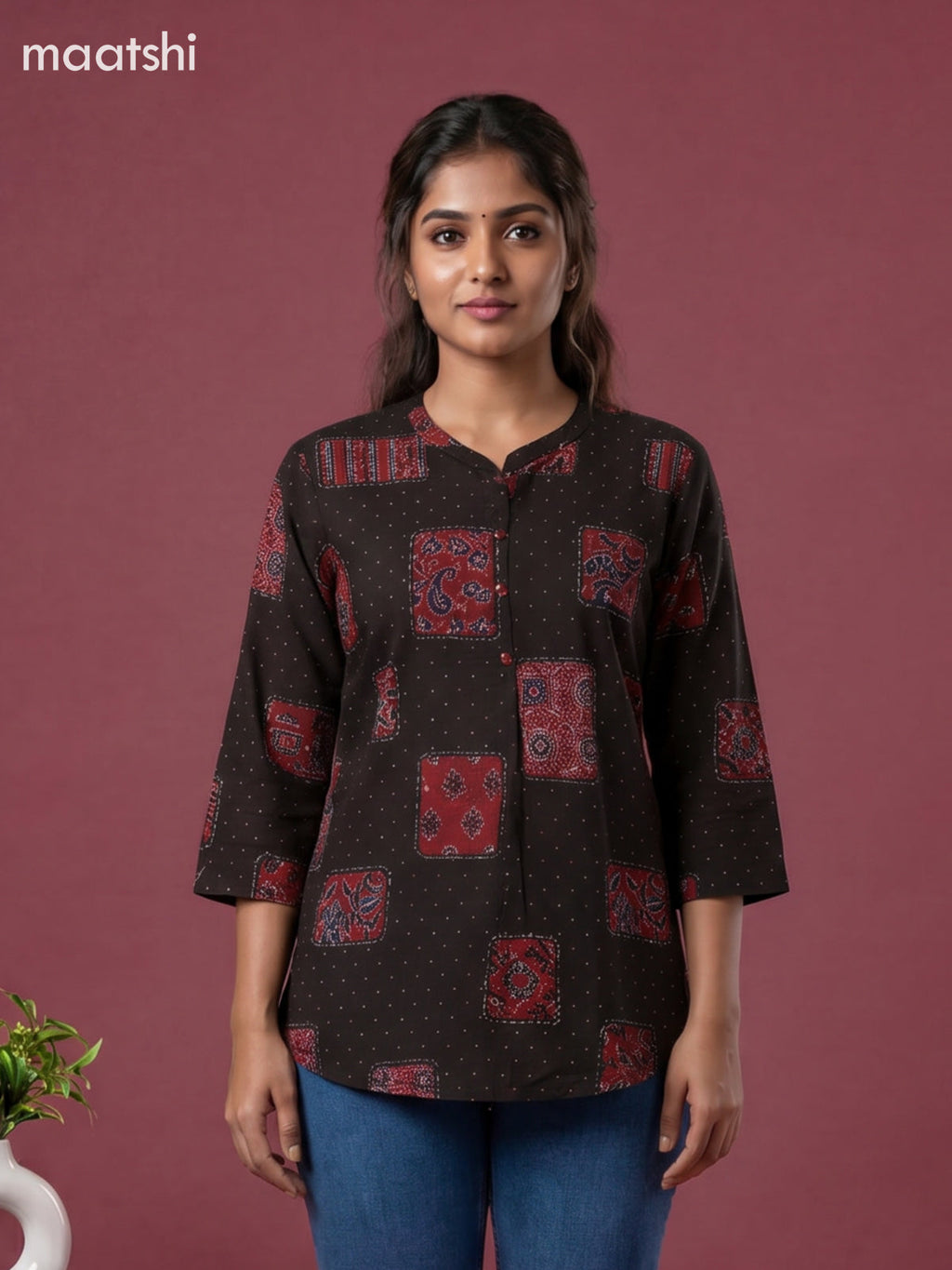 Brown Cotton Ajrakh Printed Short Kurti