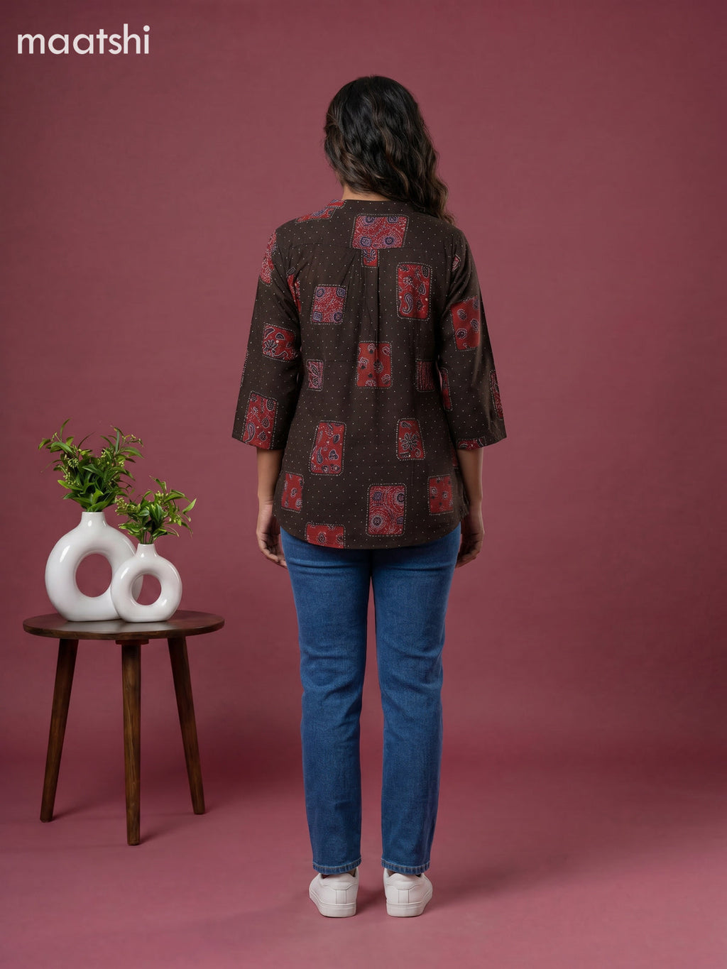 Brown Cotton Ajrakh Printed Short Kurti