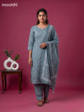 Greyish Blue Cotton Printed Straight Suit