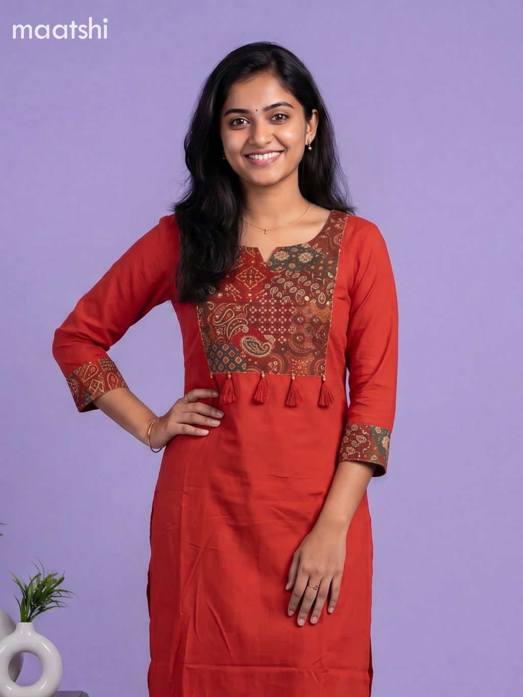 Rust Orange Cotton Printed Straight Suit