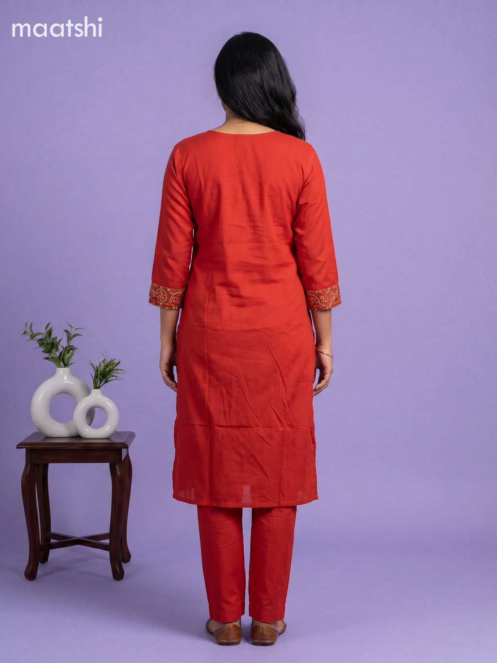 Rust Orange Cotton Printed Straight Suit