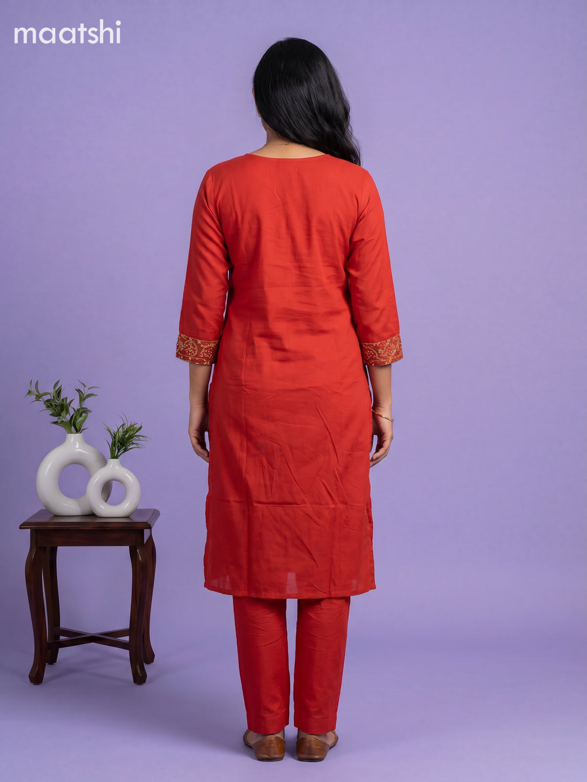 Rust Orange Cotton Printed Straight Suit