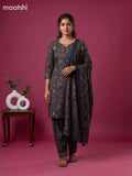 Blue Cotton Floral Printed Straight Suit