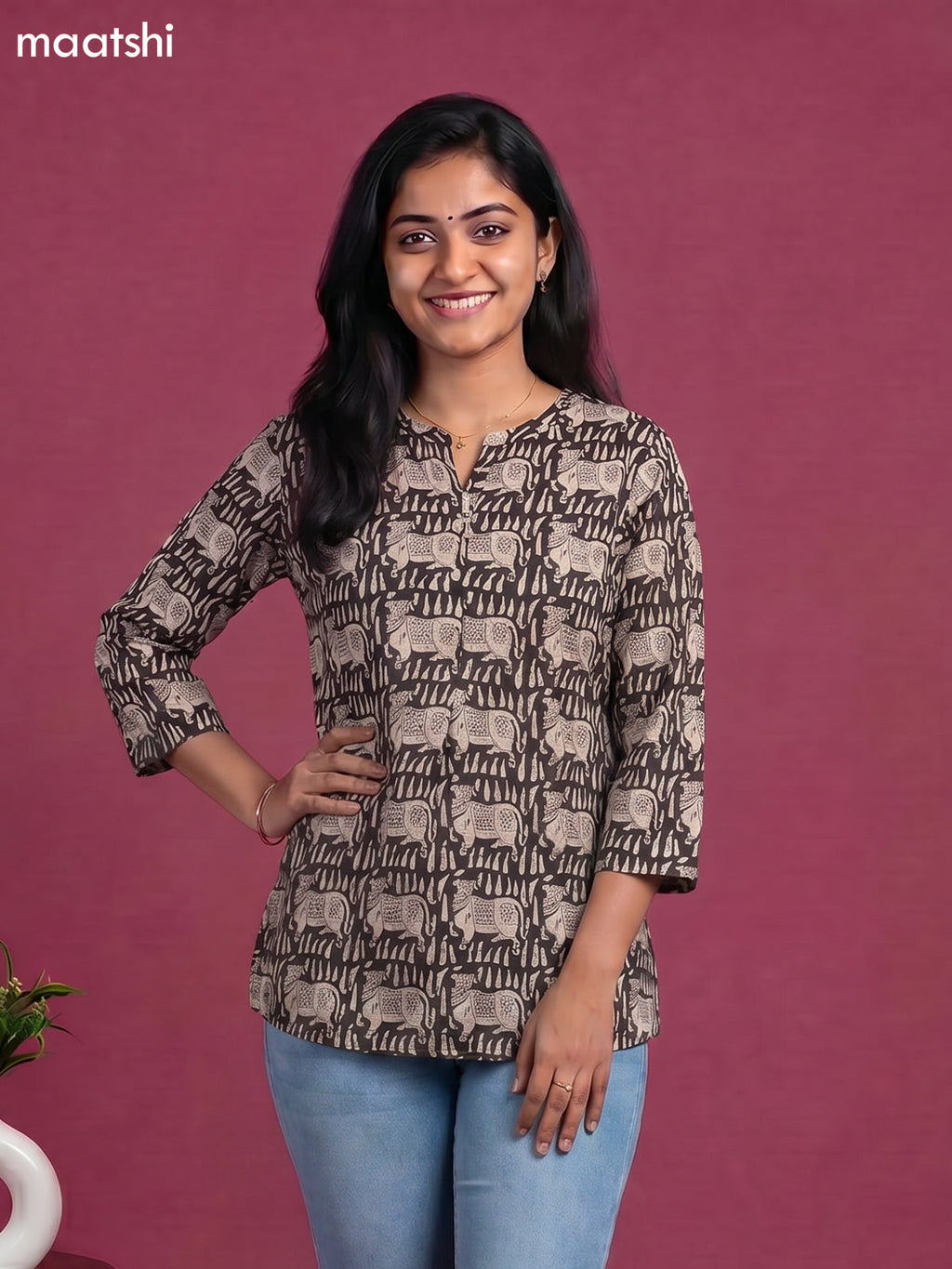 Black Cotton Pichwi Printed Short Kurti