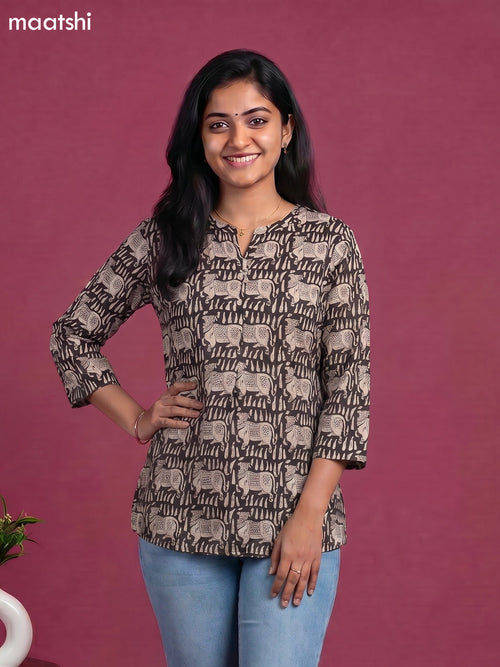 Black Cotton Pichwi Printed Short Kurti