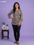 Black and Beige Cotton Floral Printed Short Kurti