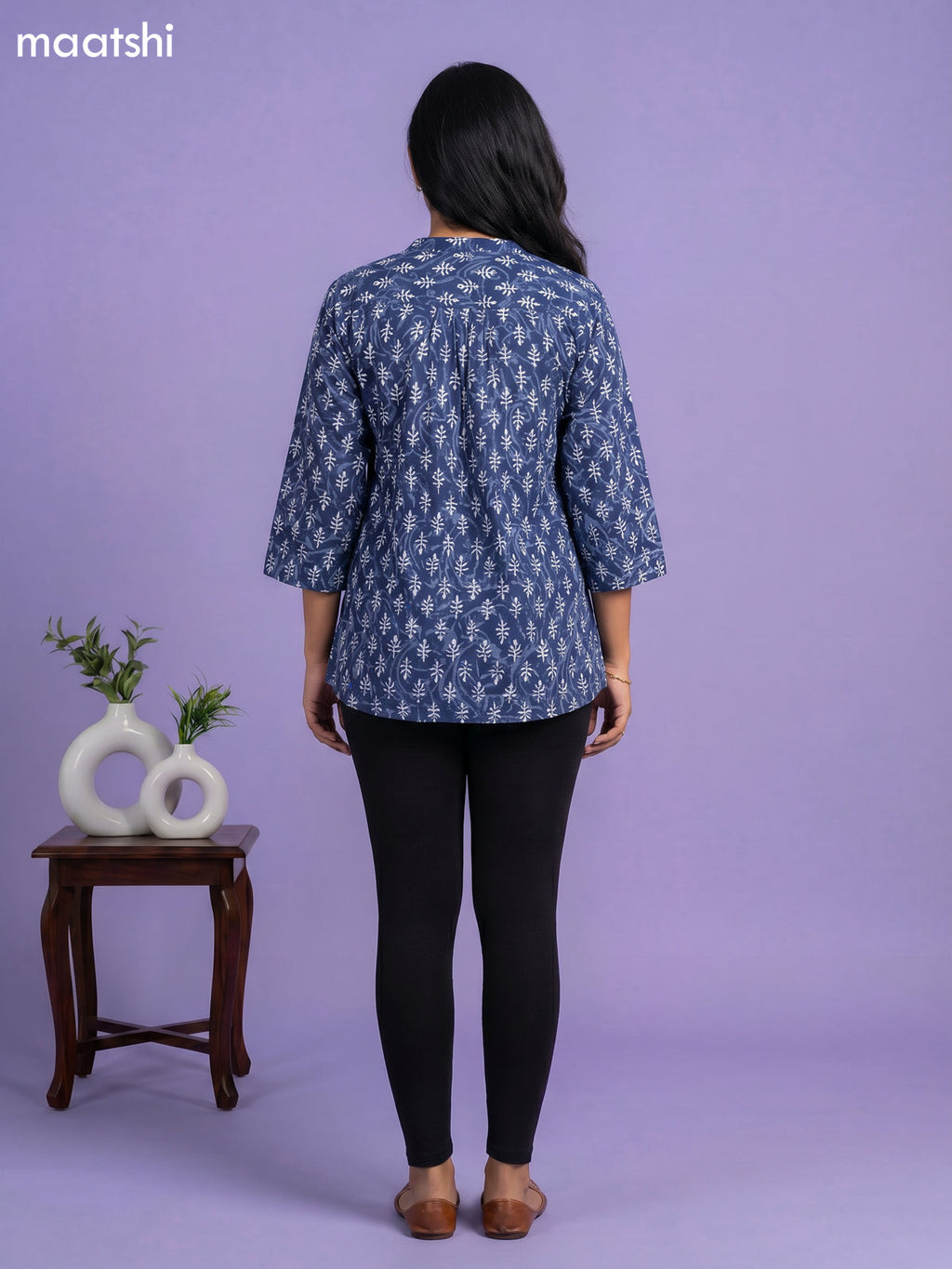 Indigo Blue Cotton Dabu Printed Short Kurti