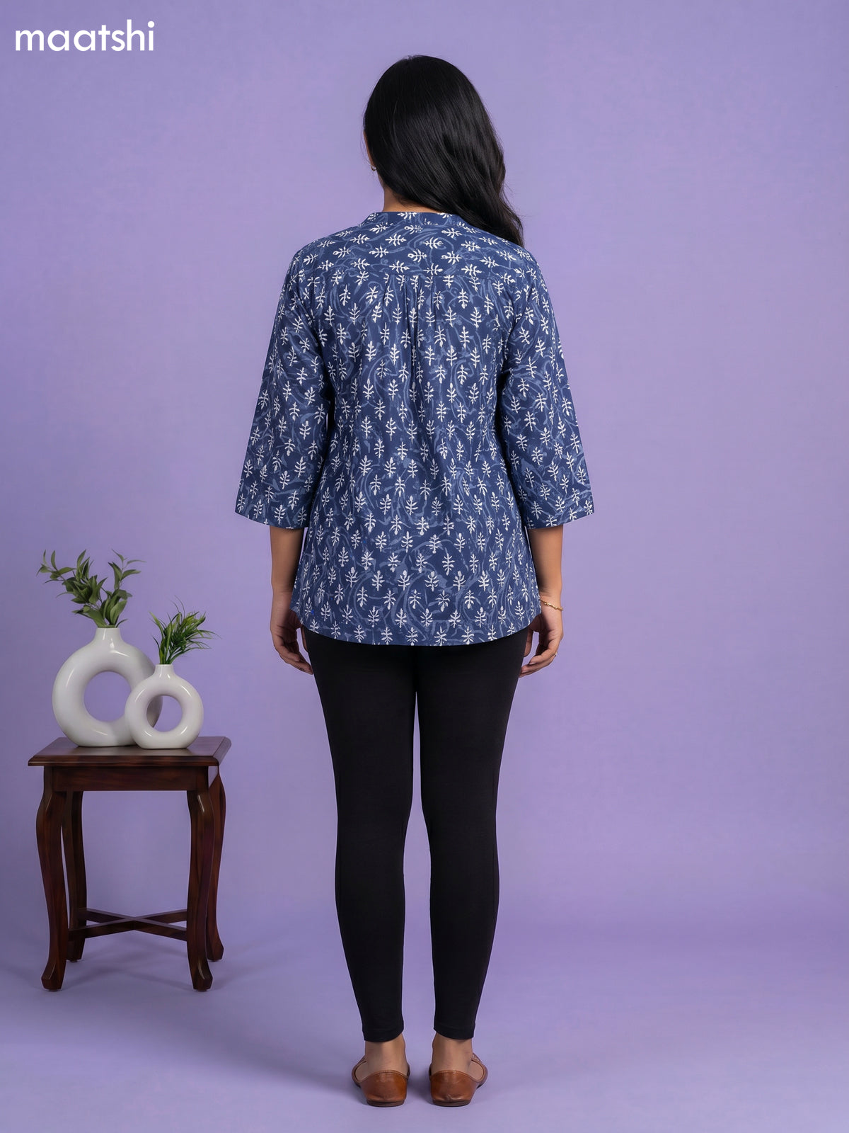 Indigo Blue Cotton Dabu Printed Short Kurti