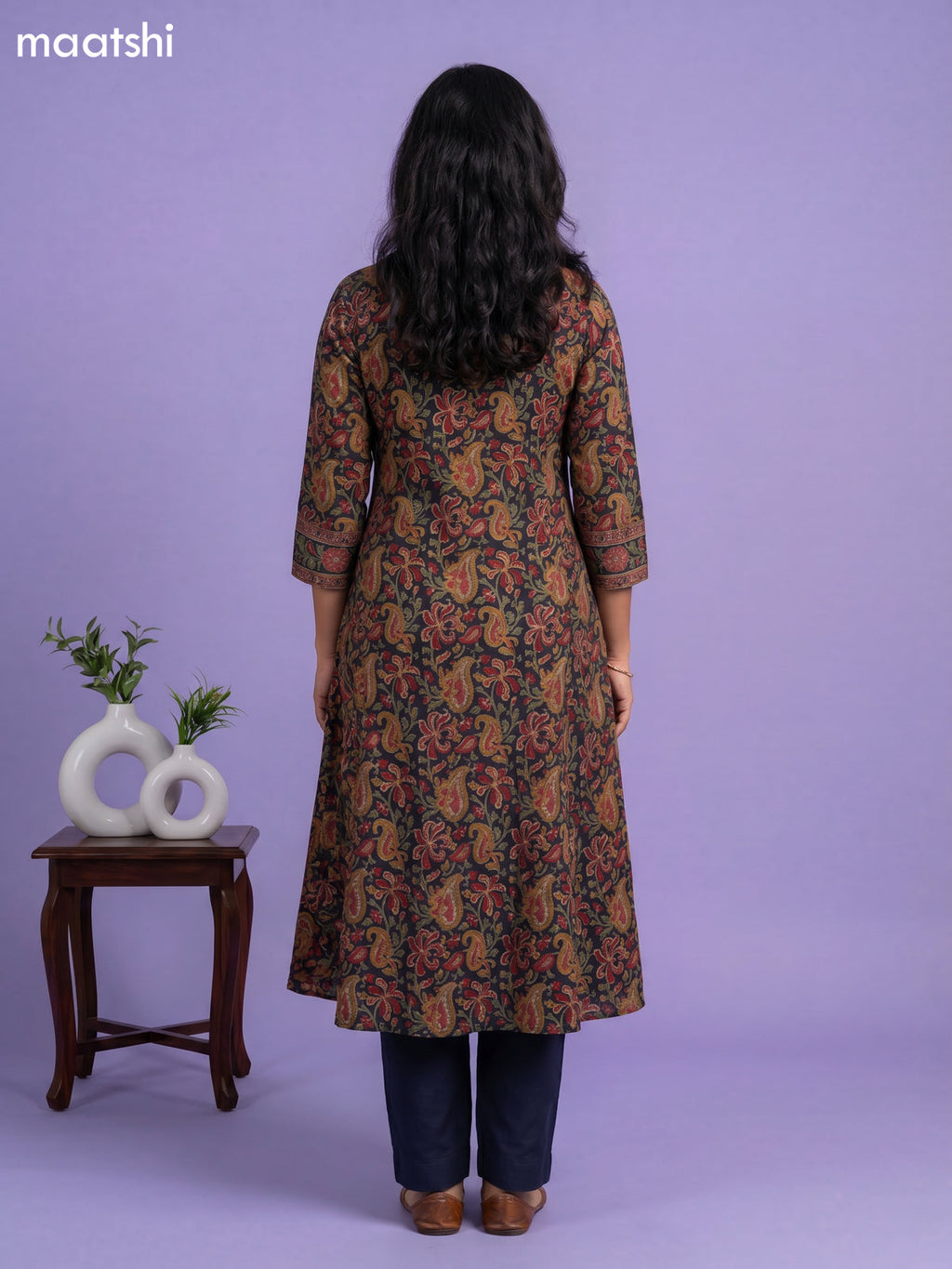 Dark Blue and Multi Colour Cotton Kalamkari Printed Anarkali Suit