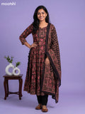 Black and Multi Colour Cotton Kalamkari Printed Anarkali Suit