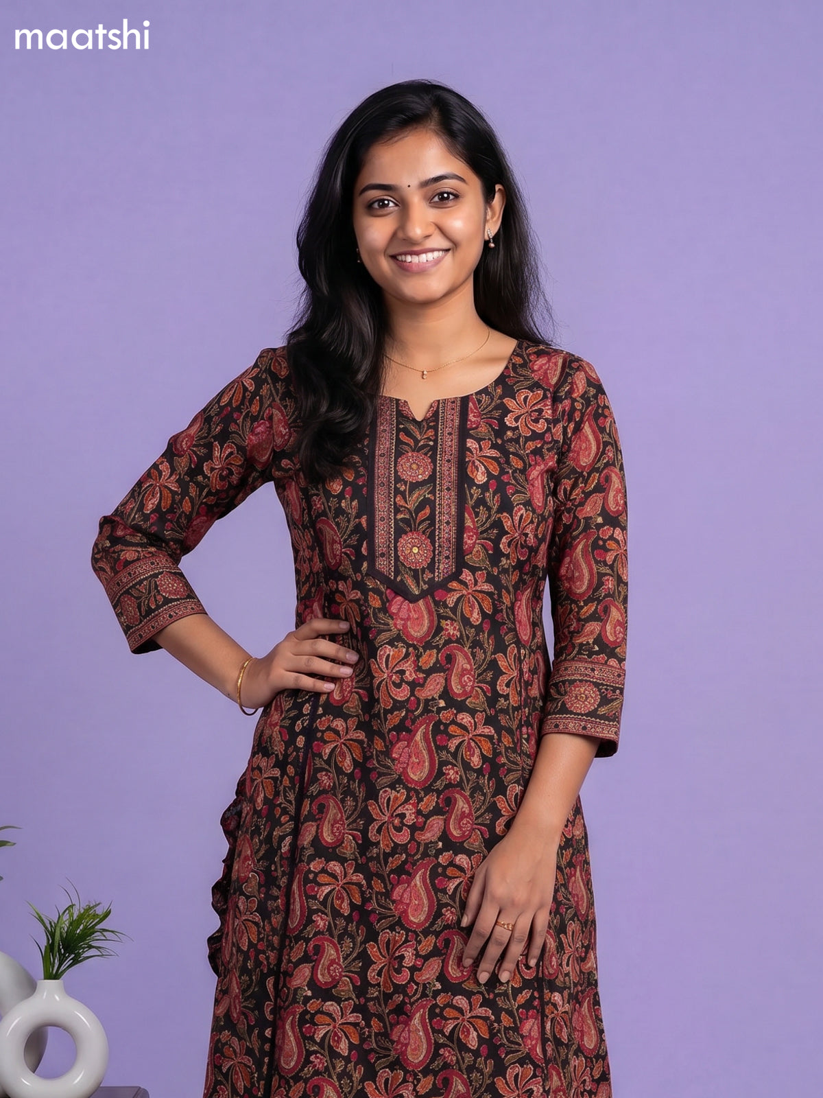Black and Multi Colour Cotton Kalamkari Printed Anarkali Suit