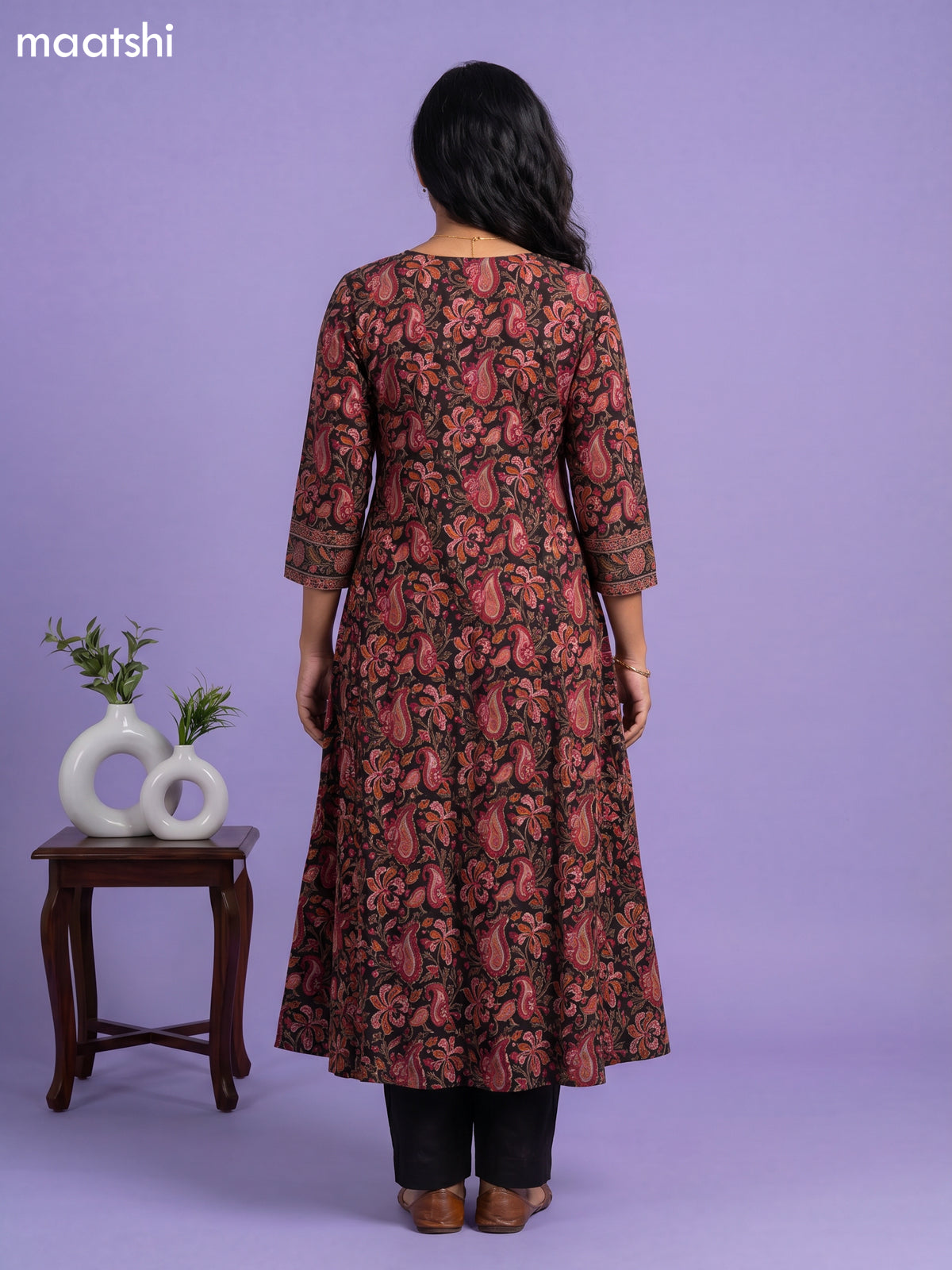 Black and Multi Colour Cotton Kalamkari Printed Anarkali Suit